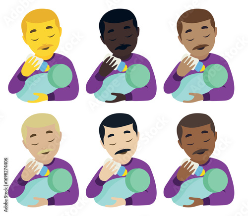bottle feeding baby parent dad father man male emoji symbol sign icon vector illustration isolated flat