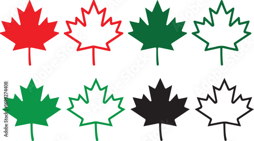 Maple Leaves Icon Collection – Canadian Maple Leaf Silhouette Vector Illustration