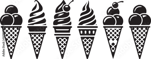 Ice Cream Cone Silhouette Collection Frozen Dessert Treat Sweet Snack Summer Food
