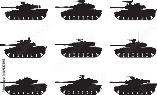 Side View Tank Silhouette Pattern on Transparent Background for Military and War Themes