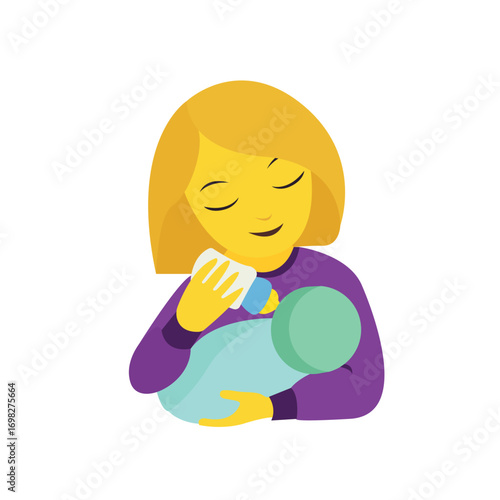 bottle feeding baby woman mother mom parent emoji symbol sign icon vector illustration isolated flat