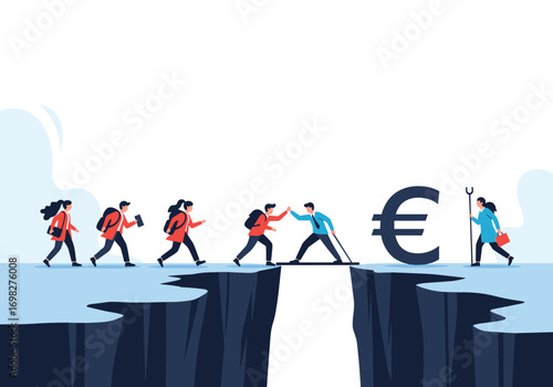 People crossing a financial gap with assistance to reach their goals