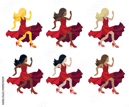 salsa flamenco woman dancing dancer red dress emoji symbol sign icon vector illustration isolated flat