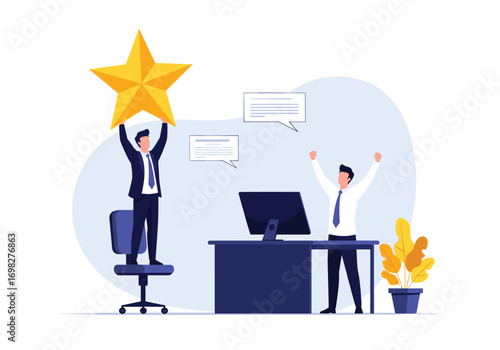 Celebrating employee achievement and workplace success with a golden star award recognition