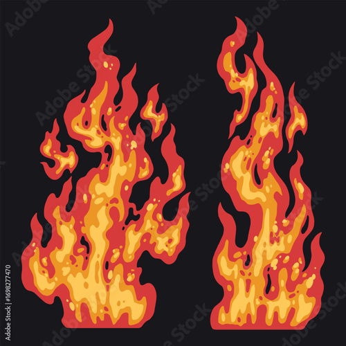 Bright flames dancing in the darkness at night