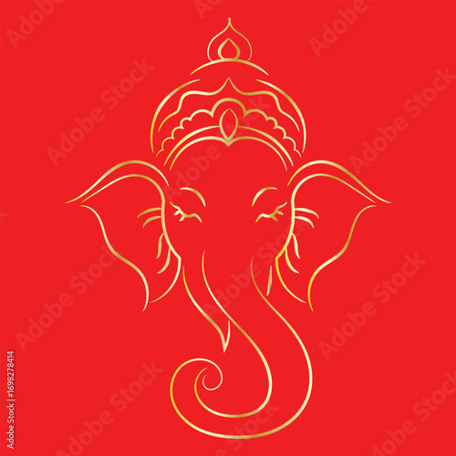 Elegant Gold Ganesha on Red Background