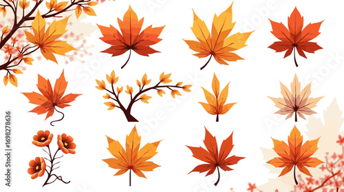 Create a kinds of deferent Autumn Japanese design collection vector art with white background.