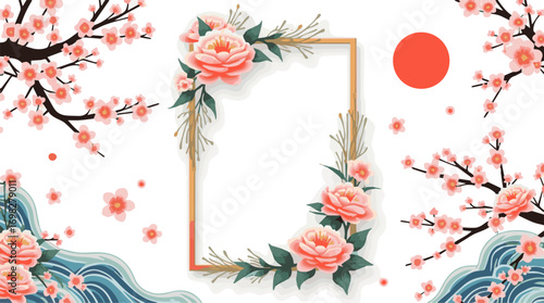 Create a kinds of deferent Japanese summer design frame collection vector art with white background.