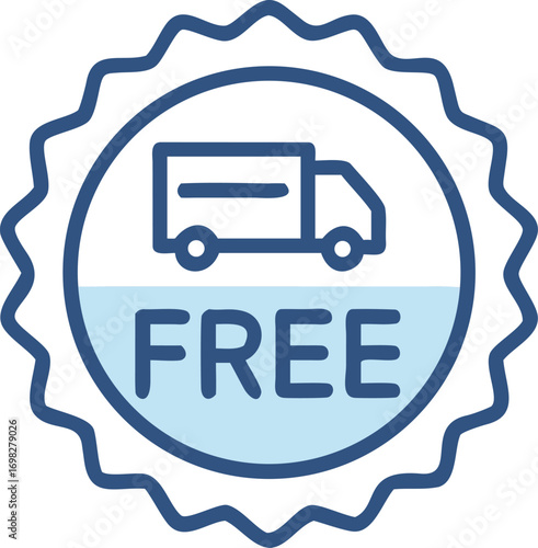Free shipping badge emblem with truck icon symbol representing delivery and logistics services promotions