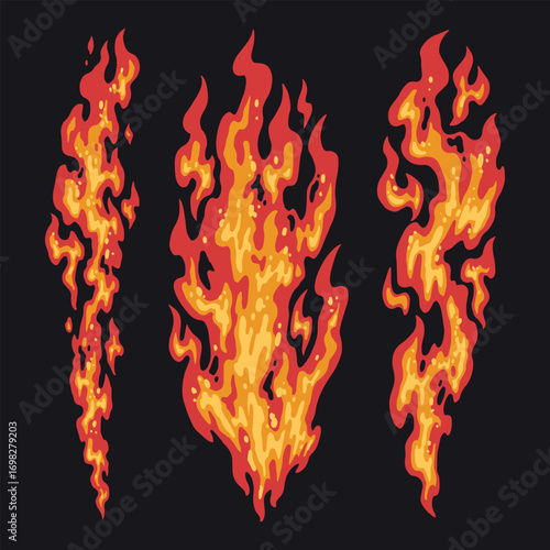 Dynamic colorful flames in motion