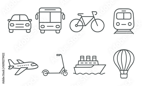Minimalistic icons of various transportation modes