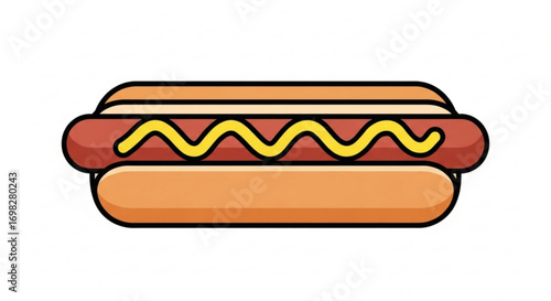 Illustration of a hot dog, a popular fast food consisting of a sausage served in a sliced bun