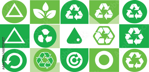 Vector illustration set of recycling symbols and waste bin icons, sustainability, eco-friendly design, environmental protection,Waste Bin and Recycling Symbol Icon Set in Red and Black Vector,sing,Ai