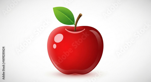 Shiny red apple with a green leaf, a healthy and delicious fruit for snacking and nutritional benefits