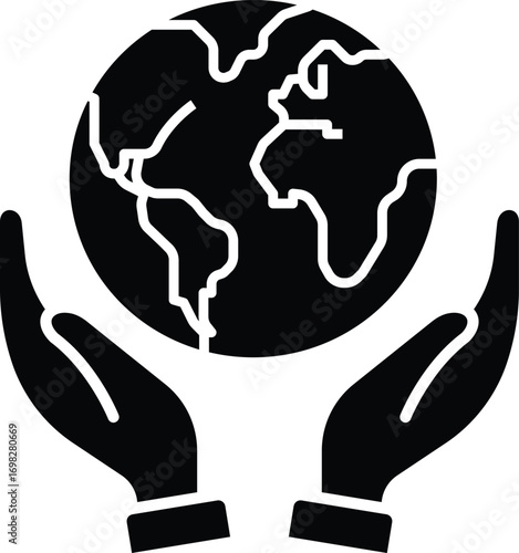 Hands holding globe icon symbolizing global humanitarian aid, earth protection and international medical support care, transparent background