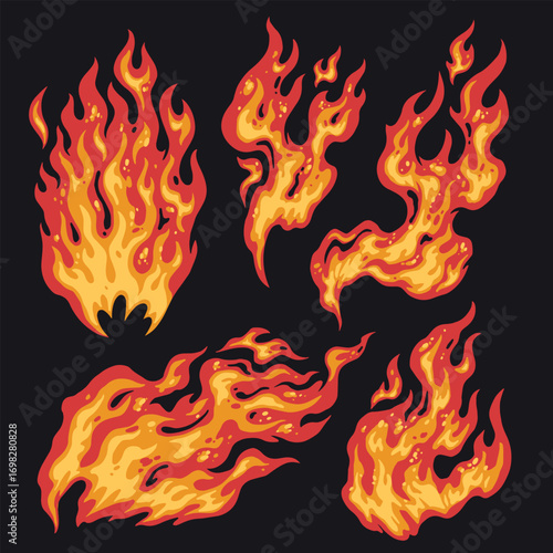 Vibrant flames in various shapes and forms