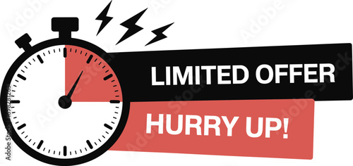 Limited offer sale banner, stopwatch countdown design, flash deal promotion, hurry up shopping advertisement, online discount marketing vector illustration