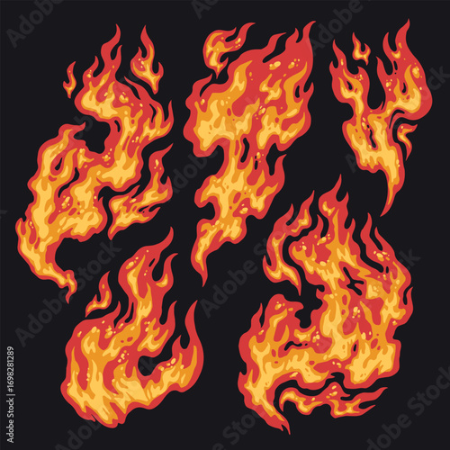 Vibrant flames dancing in a dark background