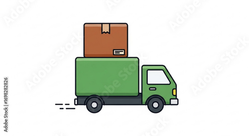 Delivery truck with a box concept of transportation, shipping, logistics, and distribution service