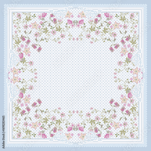 design hijab print flowers blue ornament