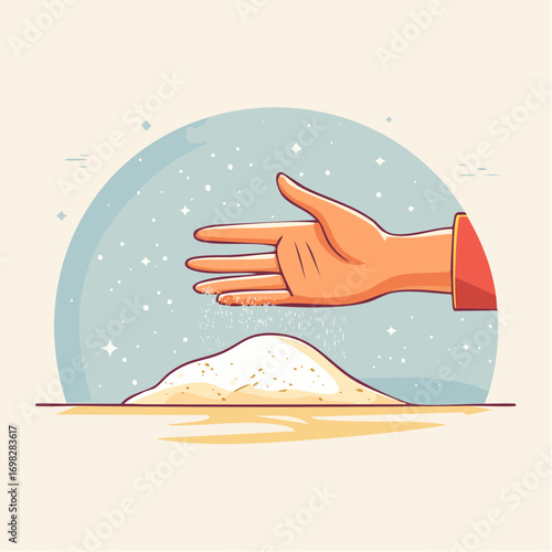 Hand Sprinkling White Powder on Surface