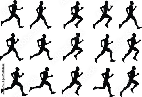 Wallpaper Mural Running silhouette vector set, male jogging poses, athletic fitness clipart, sprinting exercise icon, healthy lifestyle illustration, sport movement graphic design Torontodigital.ca