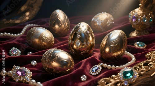 Luxurious Golden Easter Eggs with Jewels and Pearls