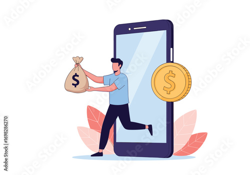 Concept of digital currency transactions and online mobile banking services for financial management