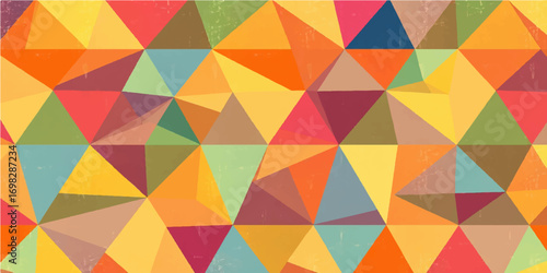 Colorful retro seamless geometric triangle pattern with a mosaic texture
