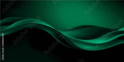 Abstract green smoke and dynamic blue lines create a flowing wave pattern on a textured backdrop