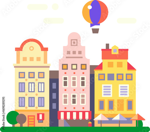 colorful building cartoon style vector illustration