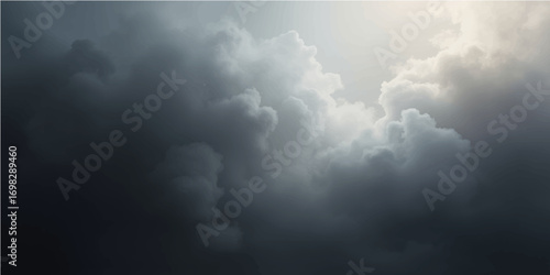 Dramatic storm clouds fill the dark sky with rain and thunderous light