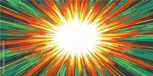Warm rays of sunlight burst across a yellow-orange abstract background, illustrating a hot summer day's energy