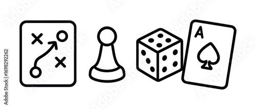 Game strategy icons: board game, dice, card, game piece