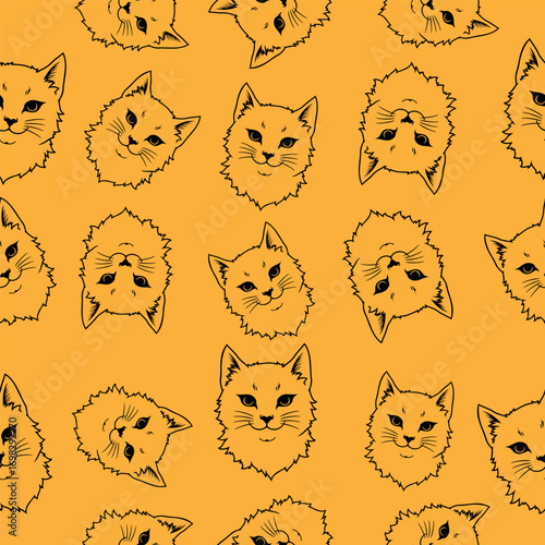 Playful cat patterns home decor digital art vibrant background close-up whimsical design for cat lovers