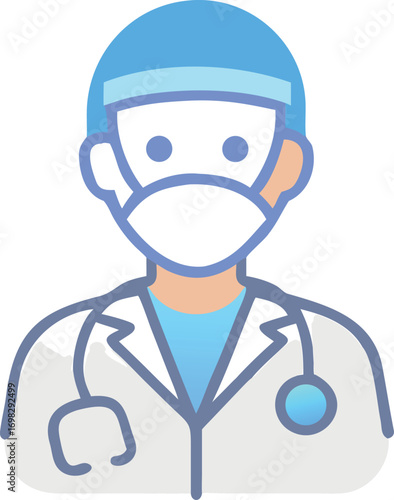 Professional doctor icon medical healthcare professional wearing a surgical mask and stethoscope symbolizing care and expertise