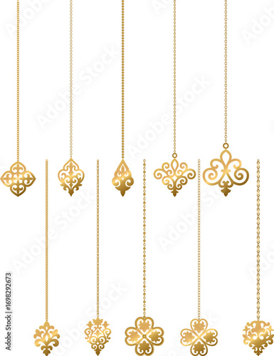 Set golden Kazakh ornament pendant on chain S1