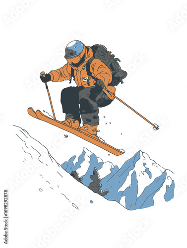 Skiing Adventure in Mountains with Snowy Landscape and Skier