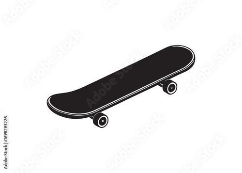 Sleek black skateboard silhouette with wheels ready for a ride or stunt vector illustration.