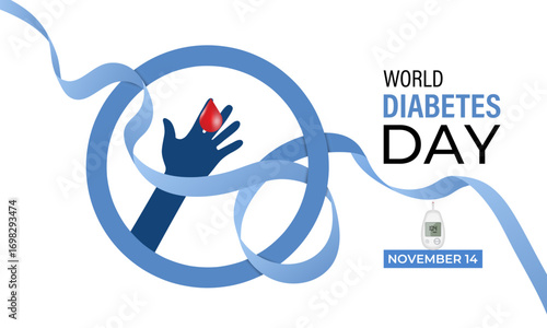 World Diabetes Day on November 14 promotes awareness on diabetes prevention, early detection, healthy living, treatment, and global support.Diabetes Test Machine with blood and Stethoscope icon vector