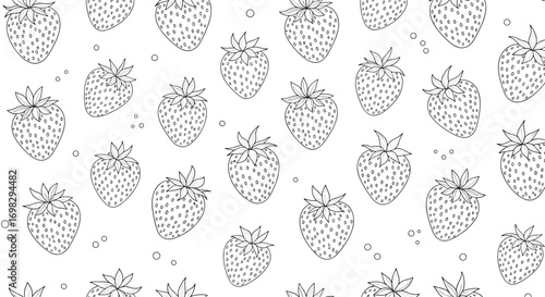 A charming pattern of hand drawn strawberries in a repeating arrangement with a subtle textured effect