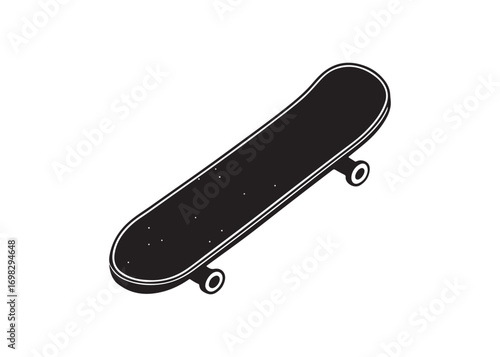 Black skateboard vector icon silhouette, extreme sports and skateboarding illustration.