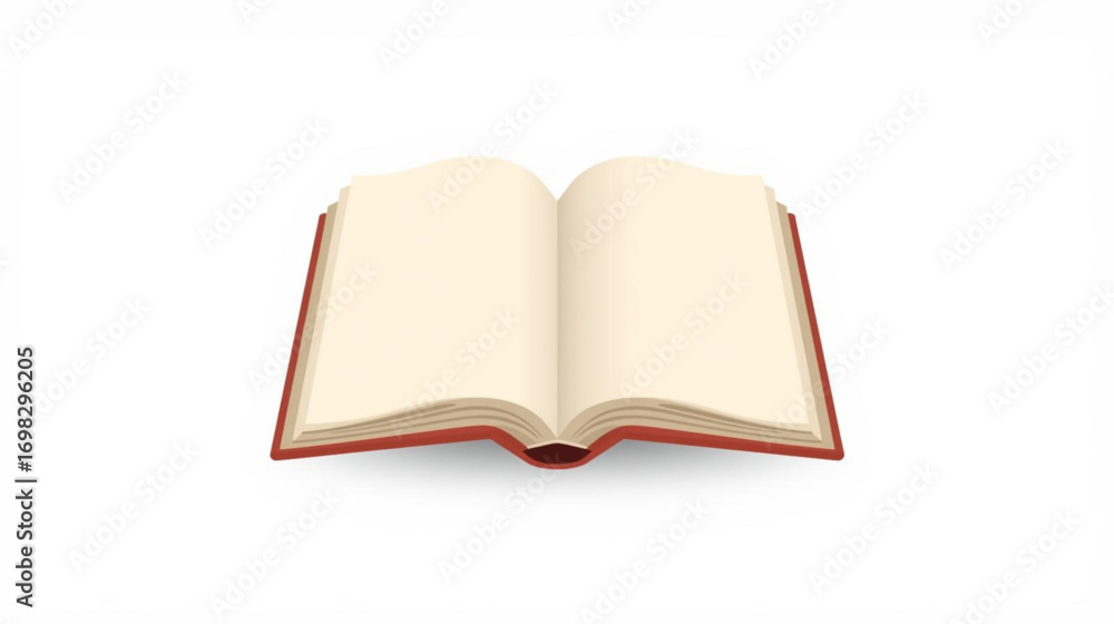 Fototapeta premium An open classic hardcover book with a red cover and empty yellowish pages, ready to be filled with stories and knowledge