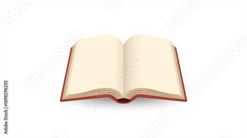 An open classic hardcover book with a red cover and empty yellowish pages, ready to be filled with stories and knowledge