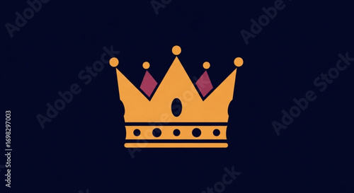 Illustration of a golden crown with red accents on a dark blue background, representing royalty, power, and elegance