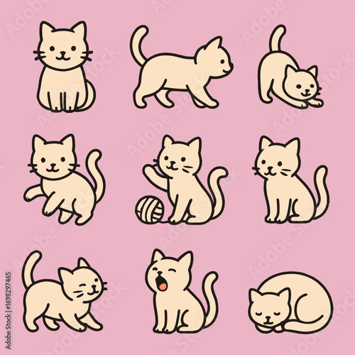 Cute cat in various pose vector illustration