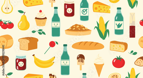A whimsical collection of delicious food items and refreshing drinks for everyday enjoyment