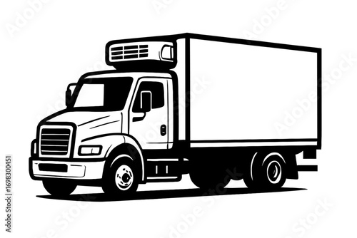 Refrigerated Box Truck Icon - Black and White Vector Illustration for Freight and Cold Chain Logistics