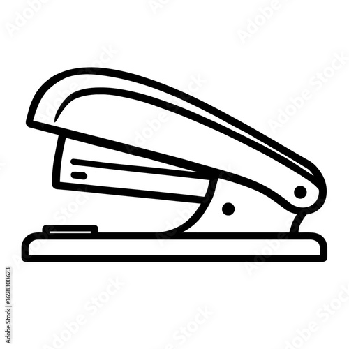 Black line icon vector illustration of a stapler, an office stationery tool for binding papers.