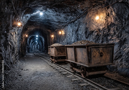 Deep Underground Exploring a Coal Mine's Depths and History with Illuminated Tracks
